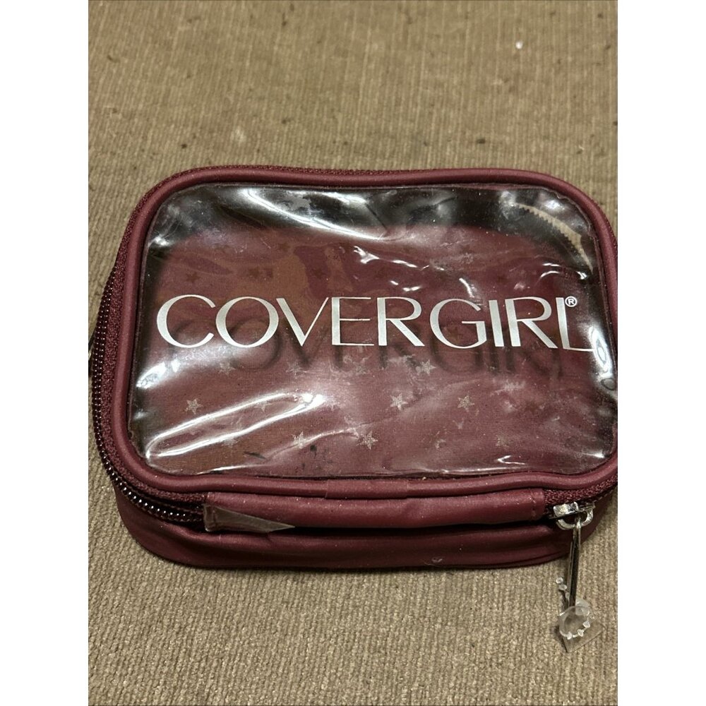 Covergirl Maroon Cosmetics Makeup Travel bag Preowned With Wallet Compartment 6”